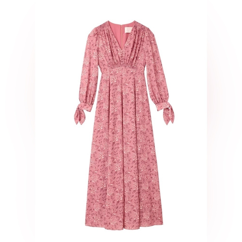 Gal Meets Glam Florence Pink Floral Maxi Dress Sz 4 Romantic Tie Cuff Gown - Picture 4 of 8